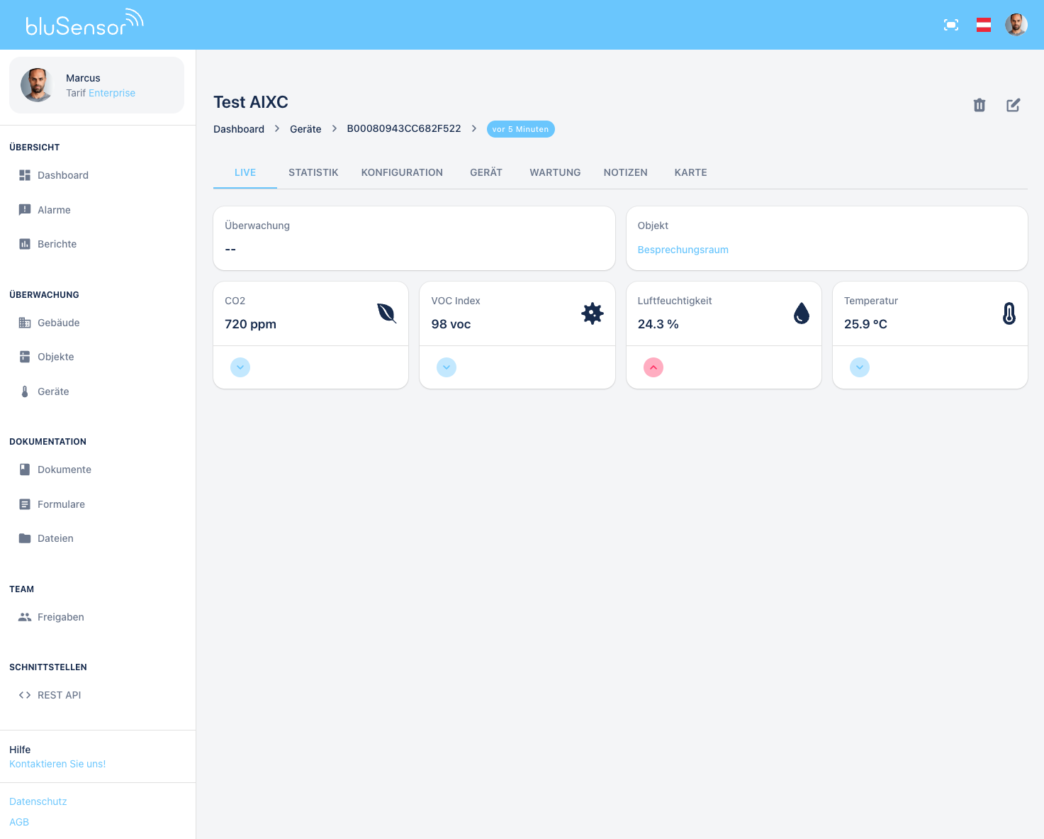 bluSensor Cloud Sensor Live