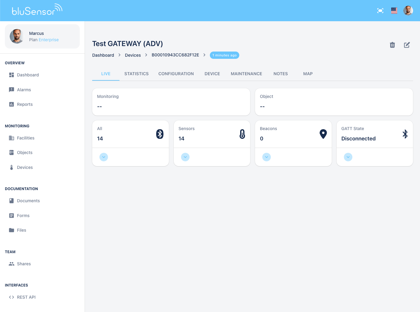 bluSensor Gateway Dashboard